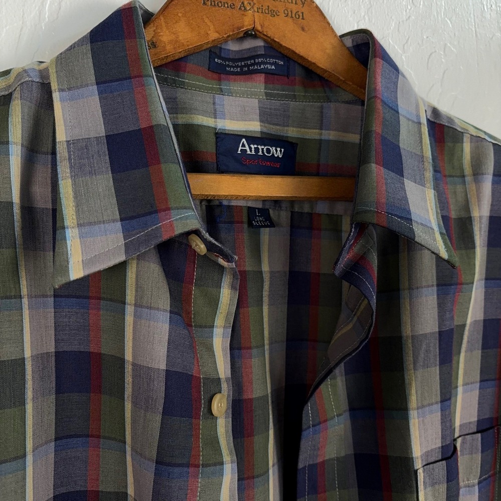 Vintage 90s Arrow Plaid Shirt L Cotton Primary Heritage Preppy Campus Collegiate